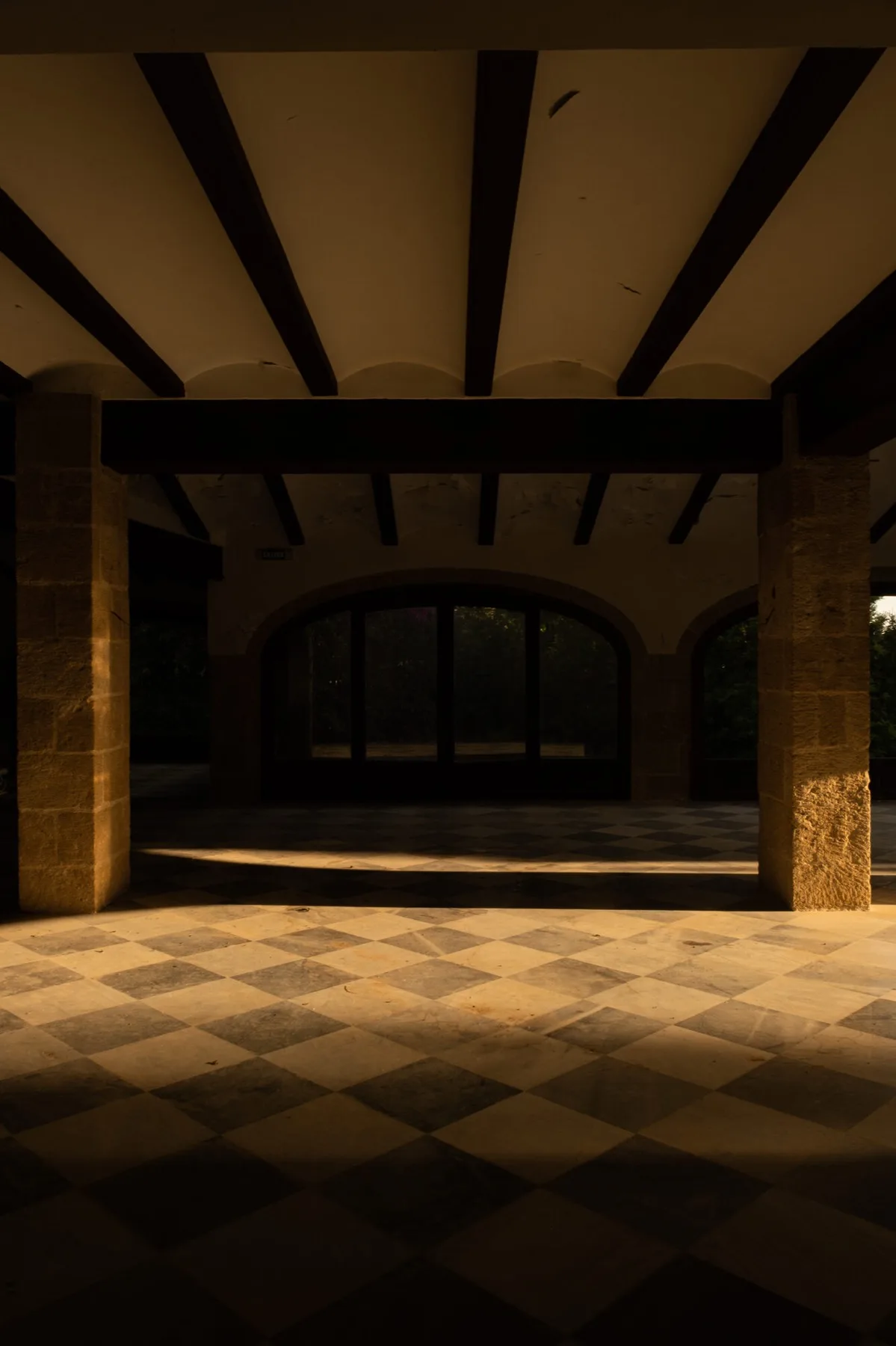 The great hall with checkerboard floor